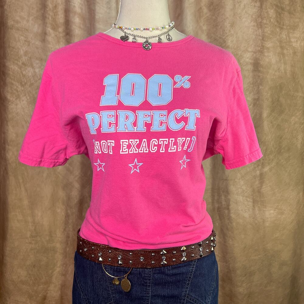 Vintage Y2K Graphic T-Shirt 100% Percent Perfect Not Exactly Pink McBling Indie